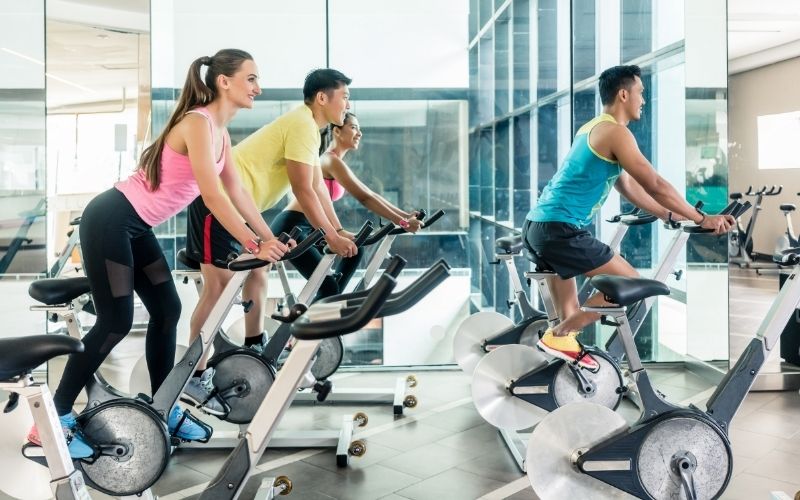 Indoor cycling workout on a stationary exercise bike