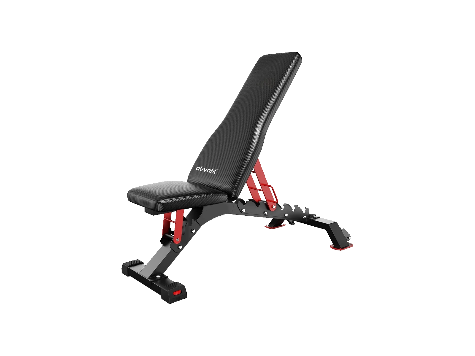 Ativafit Apex Pro adjustable workout bench with black padding and red frame