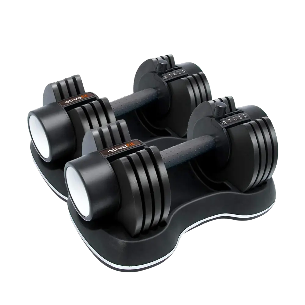 Spark Adjustable Dumbbells Midnight black - Women Beginners | Easy Use, 27.5 Lbs in sleek black design with compact base for home workouts and strength training.