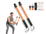Two ativafit ropeless battle ropes with a man demonstrating their use, accompanied by additional sticks and a chart on a white background.