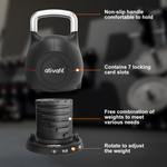 Ativafit Adjustable Kettlebell 5-44 lbs features non-slip handle, 7 locking slots, and customizable weight plates for full-body training.