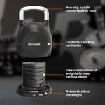 Ativafit Adjustable Kettlebell 5-44 lbs features non-slip handle, 7 locking slots, and customizable weight plates for full-body training.