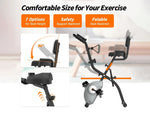 Exercise bike with features highlighted on a white background