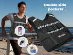 Ativafit Gravity Adjustable Vest with double side pockets for keys, phone, or cards, worn during outdoor running for convenience.