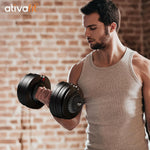 Man performing bicep curl with Ativafit Lava 66 Lb Adjustable Dumbbell, ideal for strength training at home.