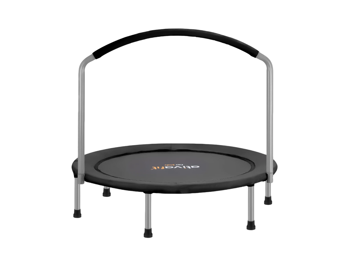 Black trampoline with handle on a white background