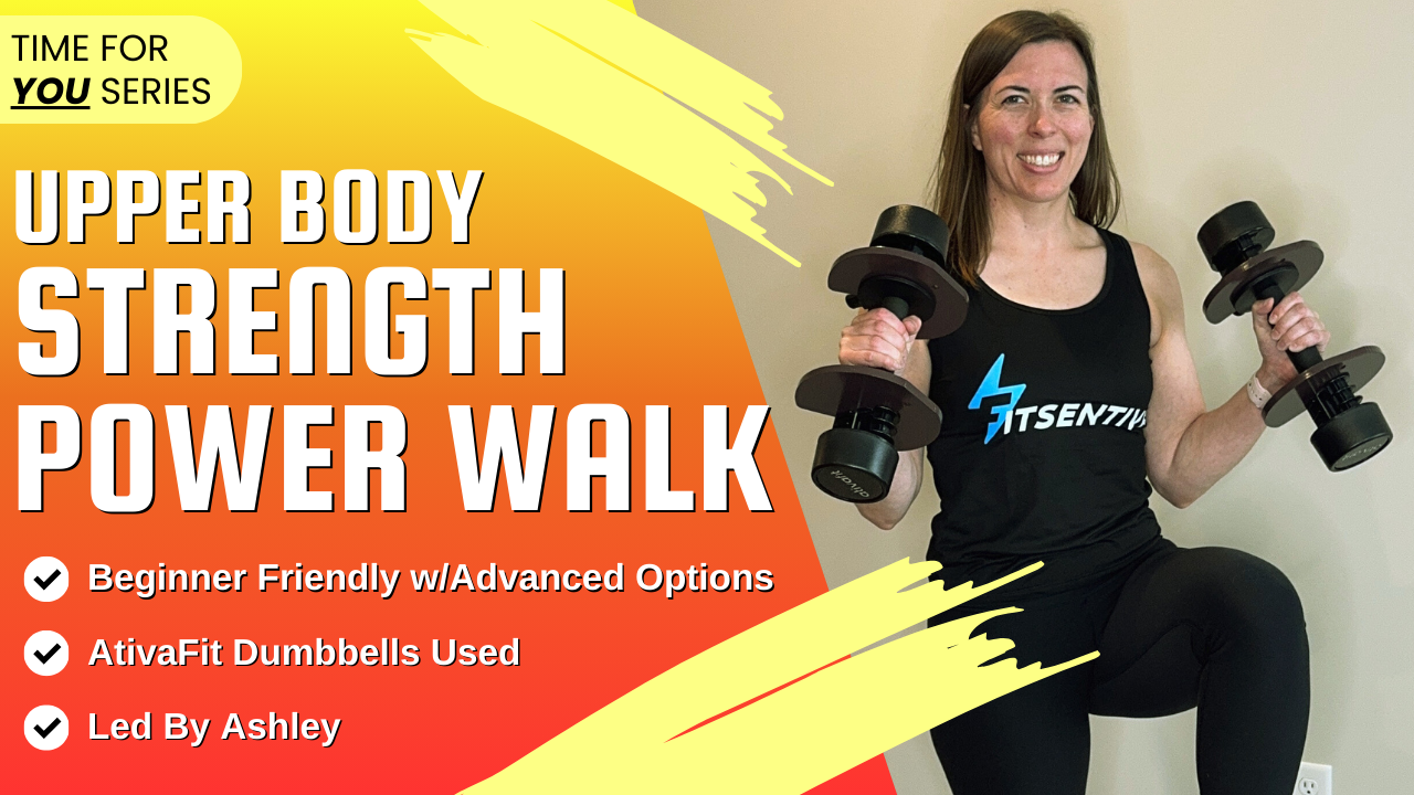 Woman performing an upper body dumbbell press for the Ativafit fitness challenge