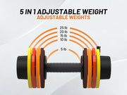 5-in-1 adjustable weight dumbbell with weight indicators on a white background