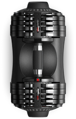 Top view of Lava Adjustable Dumbbell Set - 66 lb Weights highlighting compact design and ergonomic grip for easy storage and use.