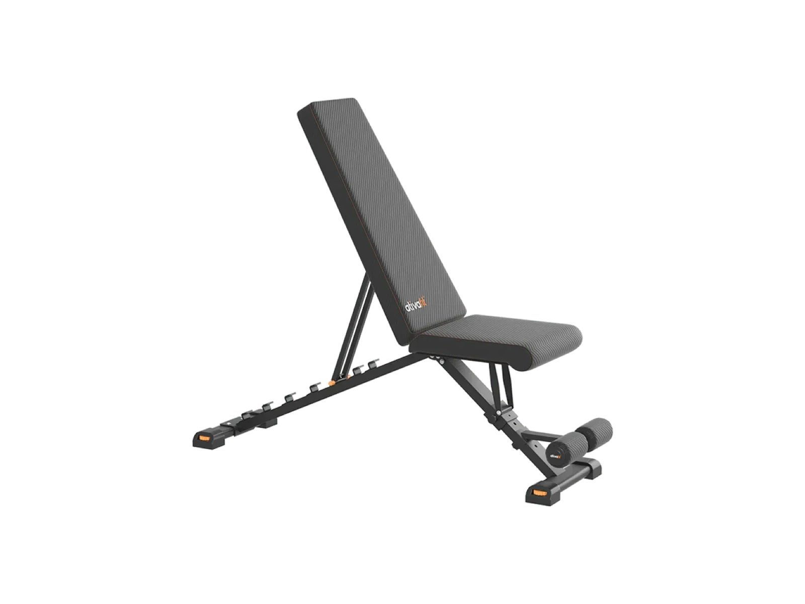 Black adjustable weight bench on a white background