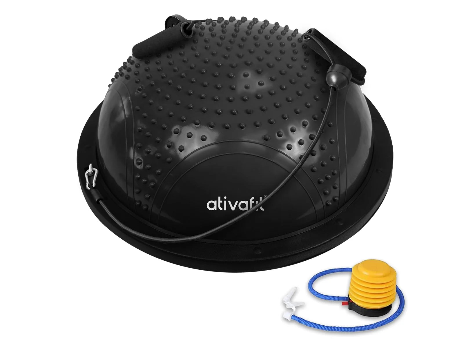 Black massage haf balance ball on a white background