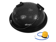 Black massage half balance ball with textured surface and black base for stability training