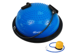Blue massage half balance ball with textured surface and black base for fitness exercises