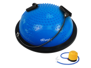 Blue massage half balance ball with textured surface and black base for fitness exercises