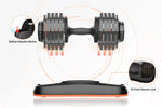 Close-up of adjustable dumbbell with safety indicator button