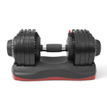 Single Ativafit 66 Lb Adjustable Dumbbell from the Lava Dumbbell Set, resting on its compact red and black base.