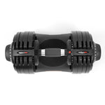 Top view of Lava 66 Lb Dumbbell Set by Ativafit showing ergonomic handle and adjustable weight plates in 12-in-1 configuration.