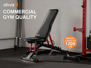 Commercial gym weight bench with adjustable backrest and red frame
