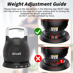 Weight adjustment guide for Ativafit Adjustable Kettlebell 5-44 lbs showing proper alignment for safe and easy use during workouts.