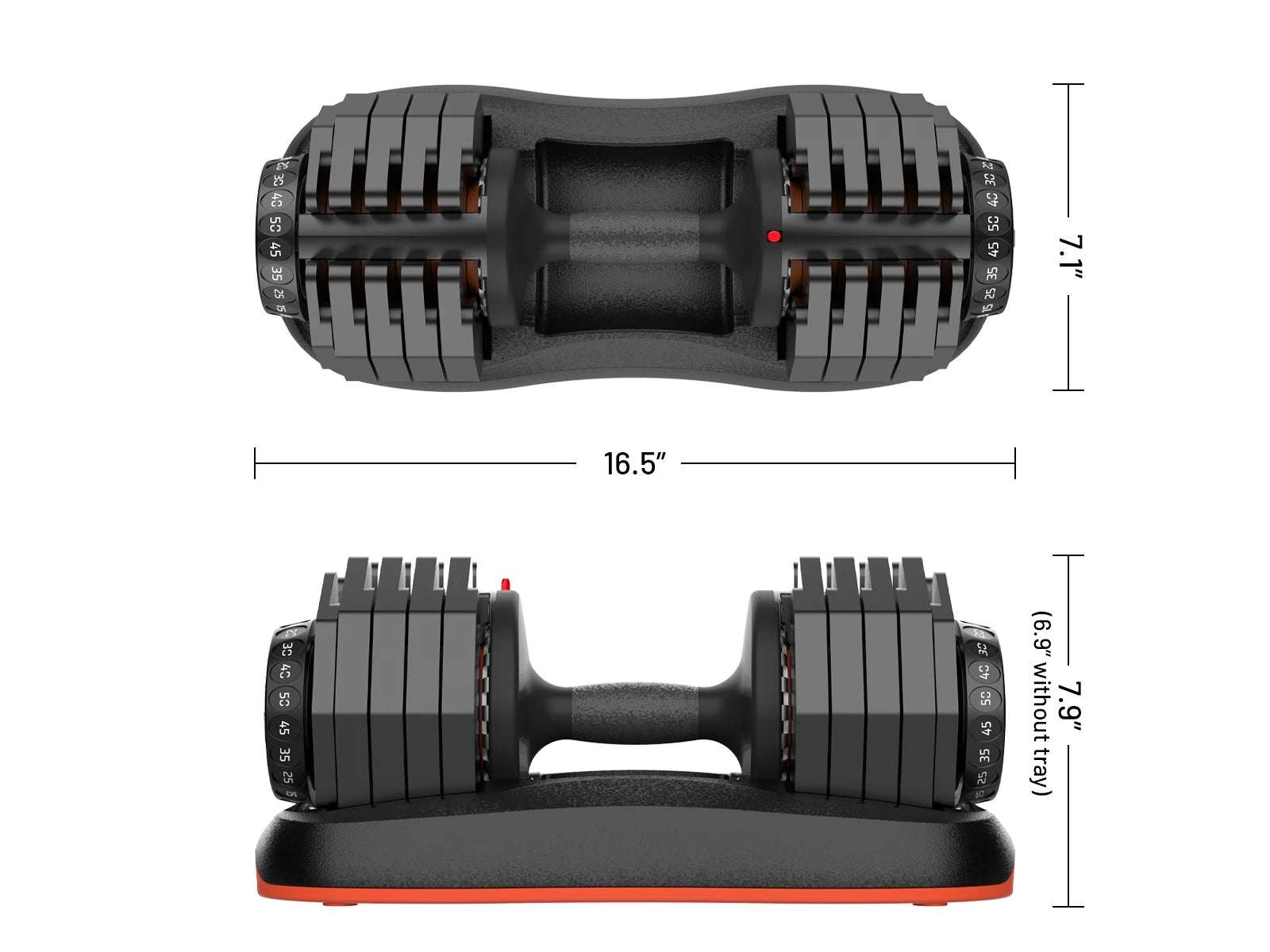 Adjustable black dumbbell set with numbered weight plates
