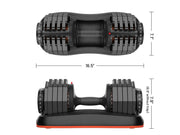 Adjustable black dumbbell set with numbered weight plates