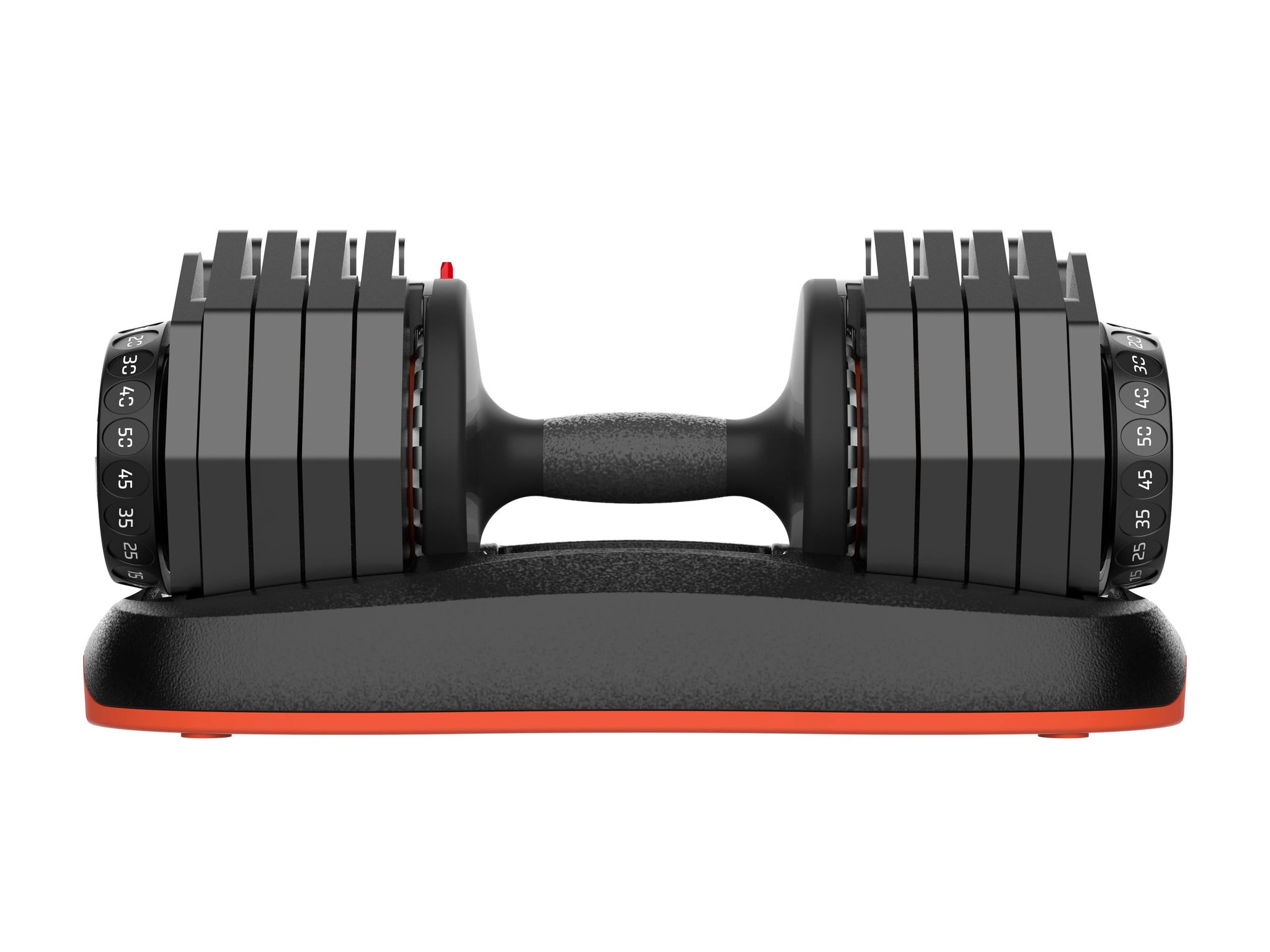 Pair of adjustable dumbbells on a white background