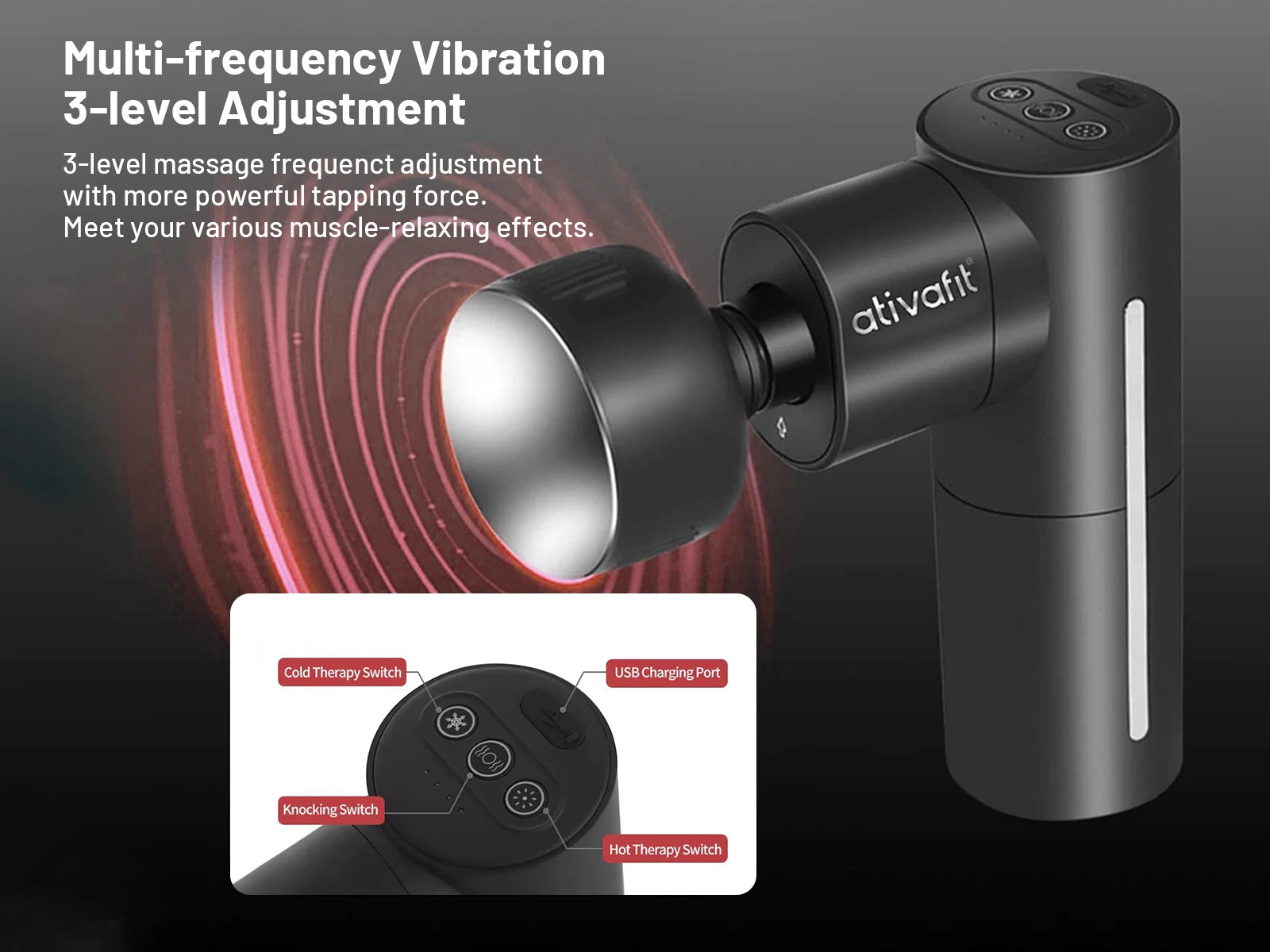Ativafit Pulse Flex Gun with Heat-Cold and Metal Head Therapy Massage Gun