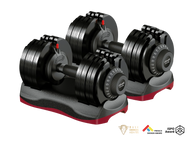 Pair of Ativafit 66 lb adjustable dumbbells on a white background with certification logos.