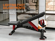 Adjustable workout bench with quick lighting fast adjustments for home gym