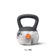A 6kg kettlebell with a dark gray handle and a white and gray marbled body, featuring an orange 'ativall' logo. The text '6kg = 13lb' is displayed below on a clean white background.