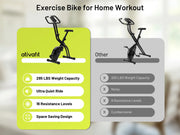 Comparison of Ativafit exercise bike features with other bikes on a blurred background