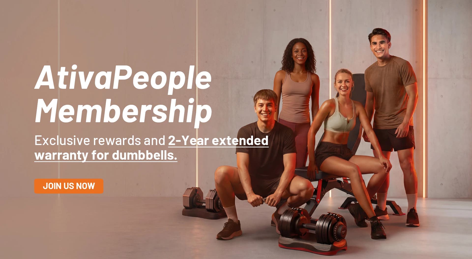Banner for AtivaPeople membership with people in a gym setting.