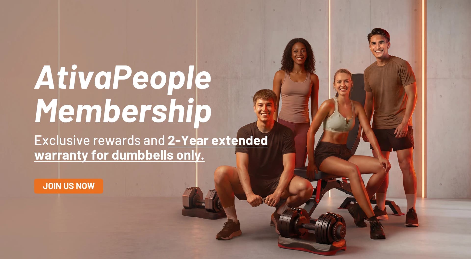 Advertisement for AtivaPeople membership with people in a gym setting.