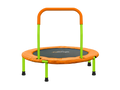 Orange and green trampoline with handle on a white background