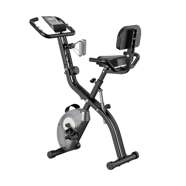 stationary bicycle exercise equipment pooboo Folding Bike with Hand Crank, Multifunctional Bike for Home, Upright Indoor Cycling Bike with 8-Level Magnetic Resistance, Arm Resistance Bands, Pulse Sensor & Back Support Cushion leveling Wide Ride pedals 5 Best Exercise Bikes, Tested