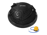 Black exercise ball with pump on a white background, featuring the 'ativafit' brand.