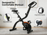 Ativafit foldable exercise bike with features highlighted on a white wall background
