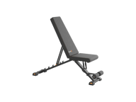 Black adjustable weight bench on a white background