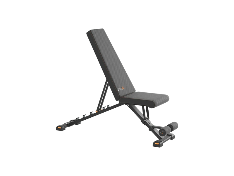 Black adjustable weight bench on a white background