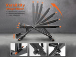 Versatility weight bench with adjustable features on a gray background