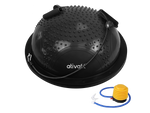 Black massage half balance ball with textured surface and black base for stability training