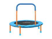 Blue and orange trampoline with handle on a white background