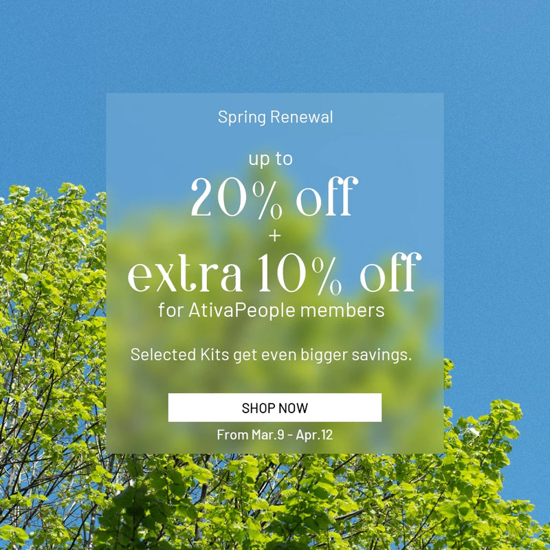 Promotional text overlay on a blue sky with green trees background, offering discounts for AtivaPeople members.
