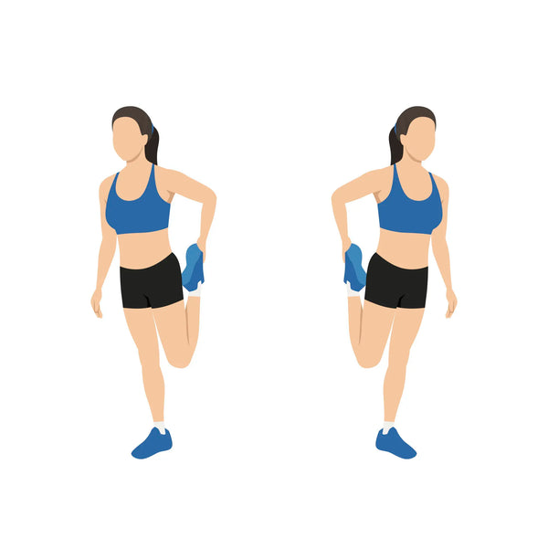 Standing quad stretch demonstration