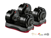 Pair of Ativafit 66 lb adjustable dumbbells on a white background with certification logos.