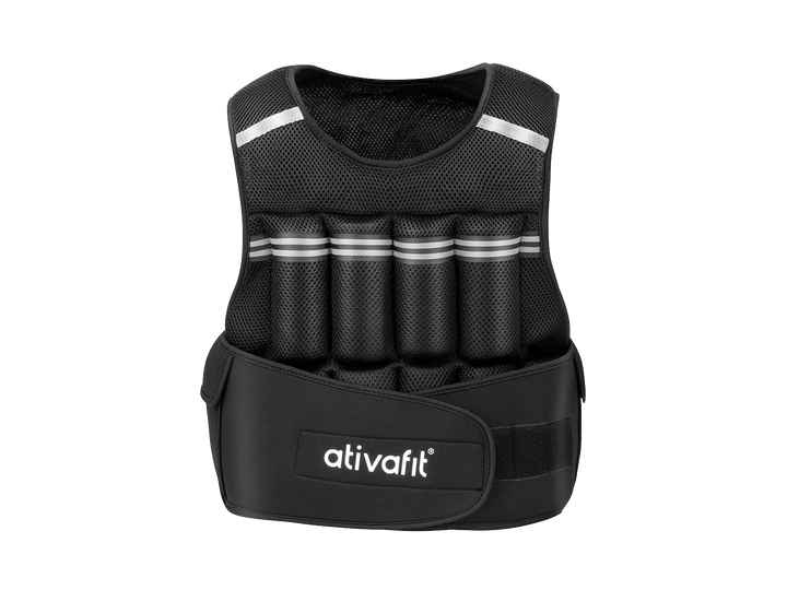 Black weight vest with 'ativafit' branding on a white background