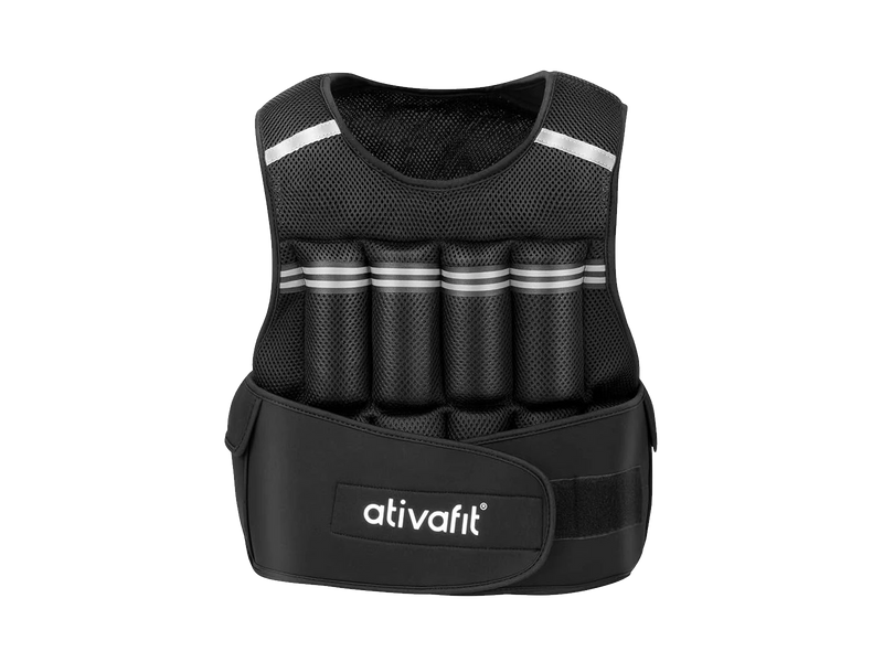 Black weight vest with 'ativafit' branding on a white background